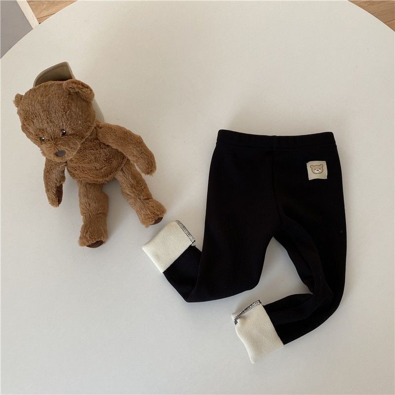 HOTDOG Meisjes herfst en winter effen kleur verdikte onderkant broek schattige slanke comfortabele broek 73 zwart