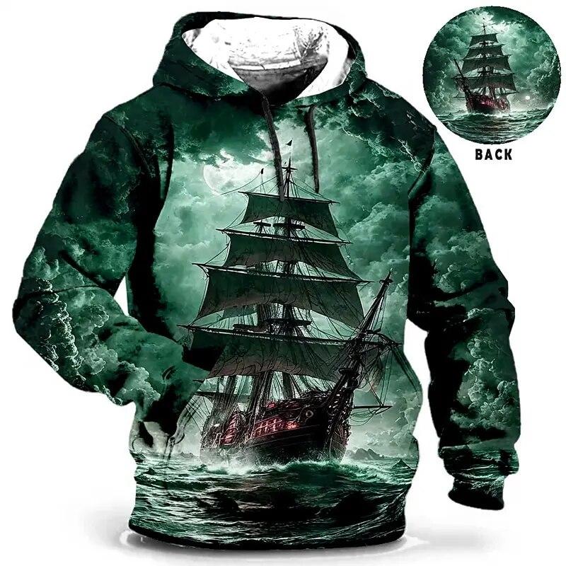 ETST 07 Vintage hooded sweatshirt heren hoodie schip grafische T-shirt 3D print trui oversized herenkleding top mannelijke herfst streetwear L