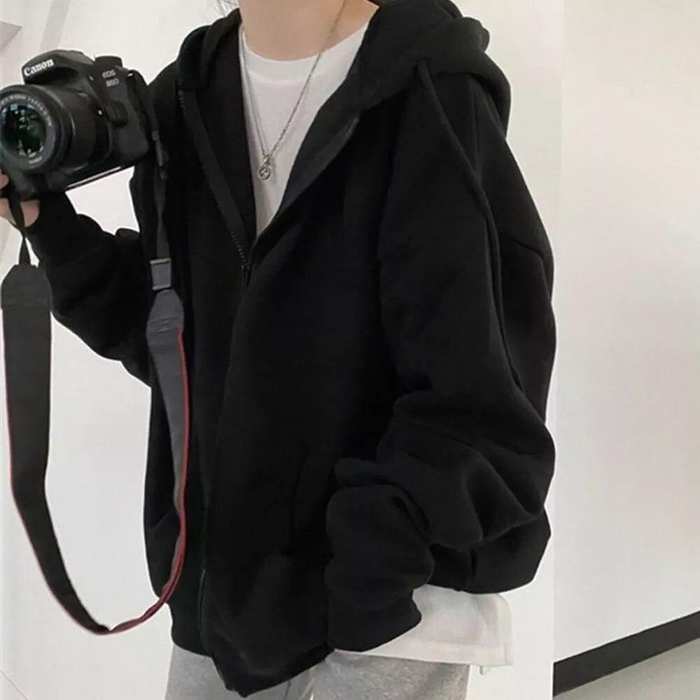 KING BILLION Heren Hoodies Jas Ritssluiting Harajuku Hoodie Lange Mouw Lente Herfst Losse Casual Oversized Sweatshirts Jas met Zak US XL
