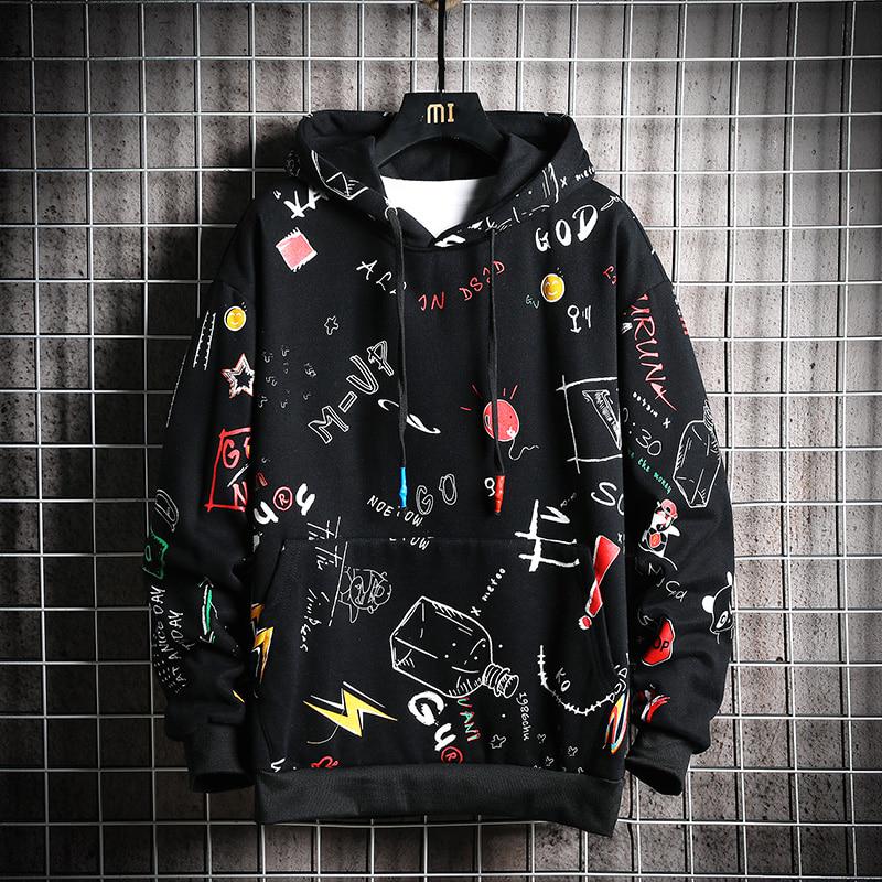 WTEMPO Heren Hoodies Heren Lente Anime Graffiti Sweatshirt Mannelijk Hip Hop Harajuku Japans Streetwear L