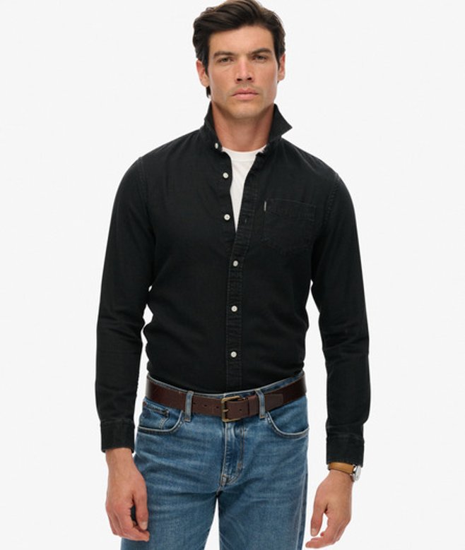 Superdry Essential Denim Overhemd met Lange Mouwen Black