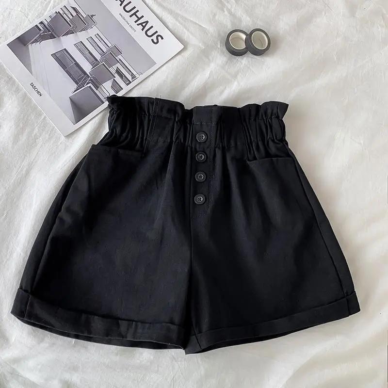 WTEMPO Kinderbroeken Zomer Meisjes Casual Kindershorts Zomer Losse hoge taille shorts Knoopbroek 120