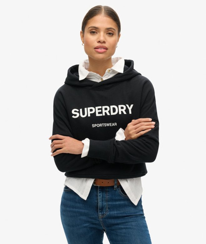 Superdry Korte, Ruimvallende Core Sport Hoodie Zwart