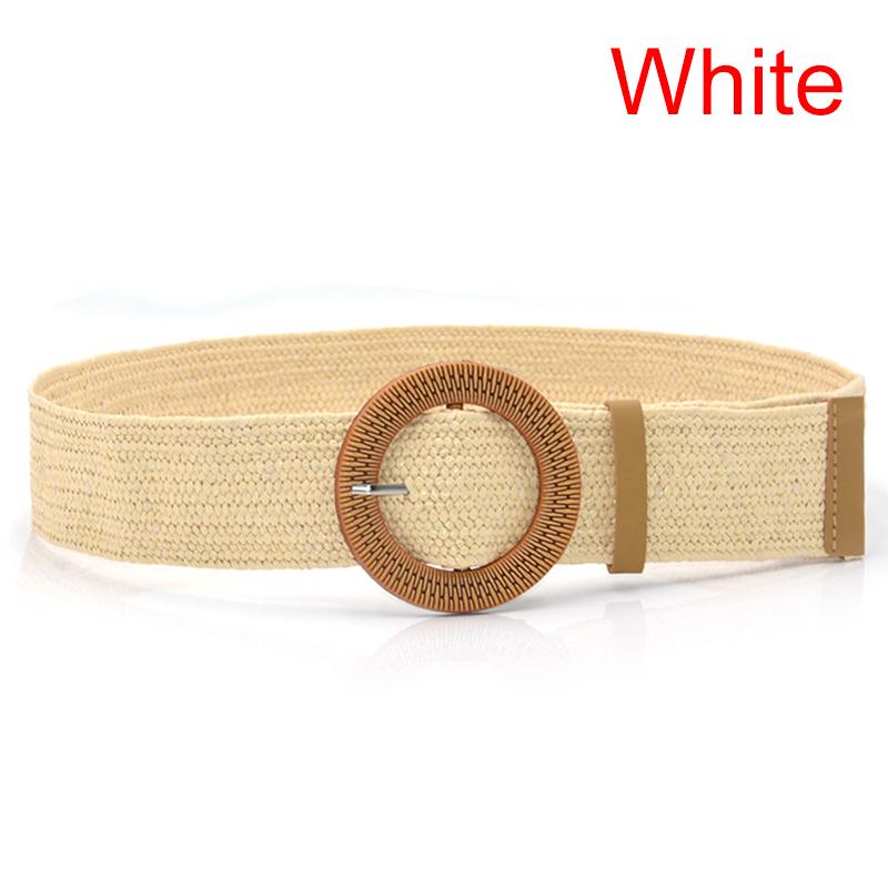 Powerful Temptation Zomer dames elastische band ronde gesp Retro Boheemse gevlochten jurkriem wit