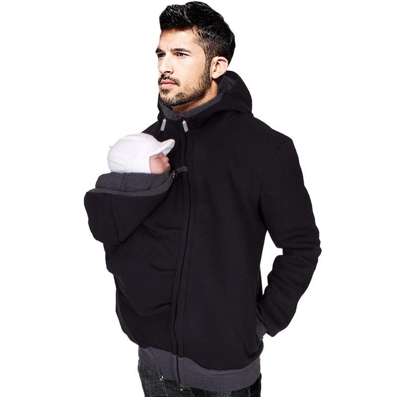 CrestLink European & American Multifunctional Kangaroo Dad & Mom Sweatshirt with Nursery Pouch – Autumn/Winter Men's Clothing Extra Large zwart