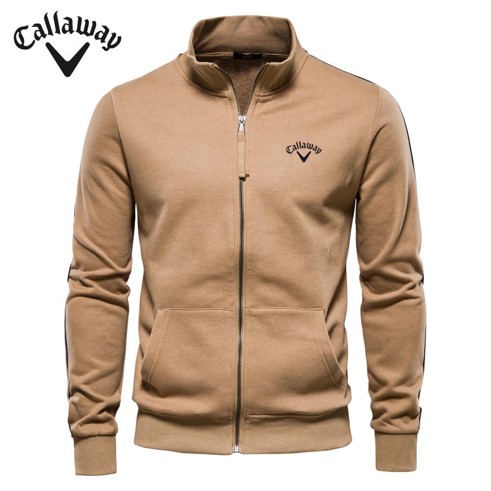 Callaway Geborduurde Herfst Winter Nieuwe Heren Opstaande Kraag Rits Lange Mouw Sweatshirt Sport Contrasterende Kleur Casual Cardigan Jas XL