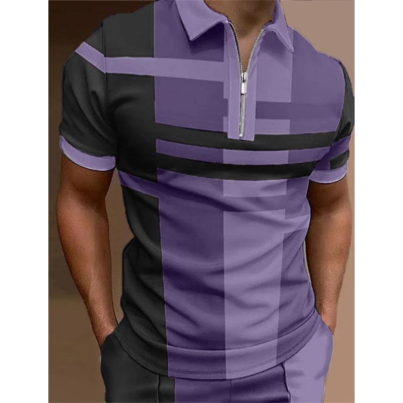 Haojun Herenpoloshirt met geometrisch patroon en print, korte mouwen en revers, dagelijks casual poloshirt met korte mouwen. XL