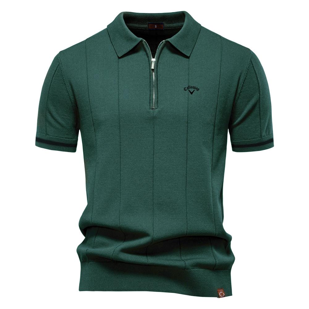 Lixin12 Callaway 2025 Lente/Zomer Geborduurde Nieuwe Heren Business Casual Wollen Poloshirt, Gebreid Poloshirt met Opstaande Kraag, Korte Mouw XXL