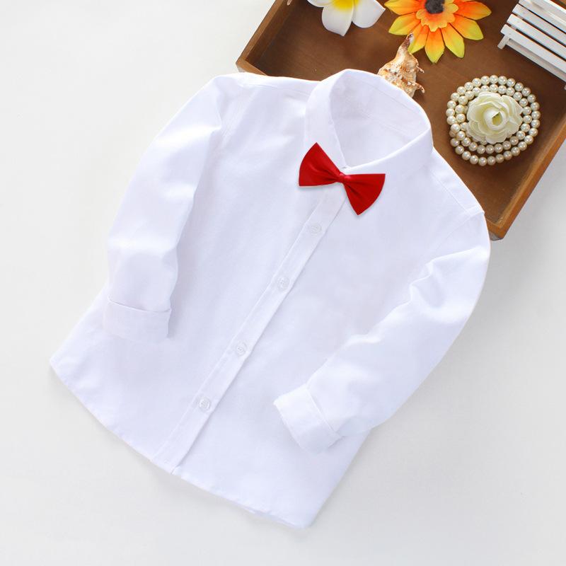 Little Spring Wit overhemd voor jongens Wit overhemd voor kinderen Prestatiekleding Midden- en kinderwit overhemd Lente- en herfstshirt met lange mouwen 100cm rood