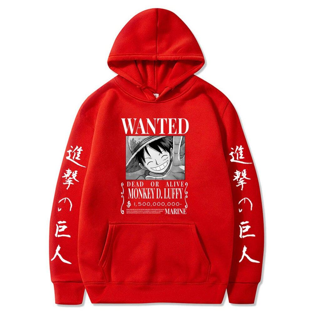 New Young Aanval op Titan Een Stuk Luffy Hoodie Mannen Mode Homme Fleece Hoodies Japanse Anime Gedrukt Mannelijke Streetwear Oversized Kleding M rood