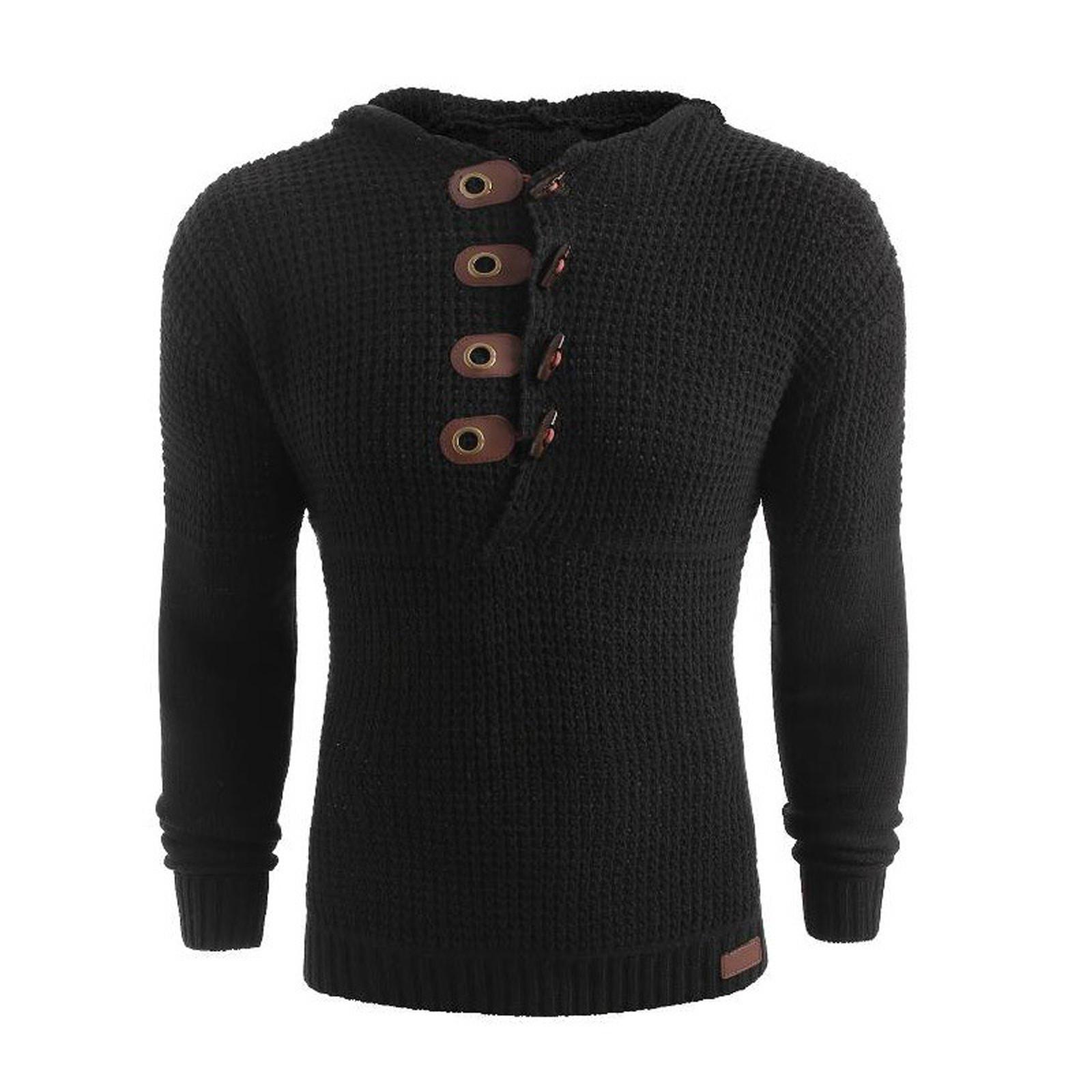 ZuiBaDuDu Herfst heren Cowhorn Button Solid Hooded T-shirt Lange mouwen Slim Fit Top XXXL