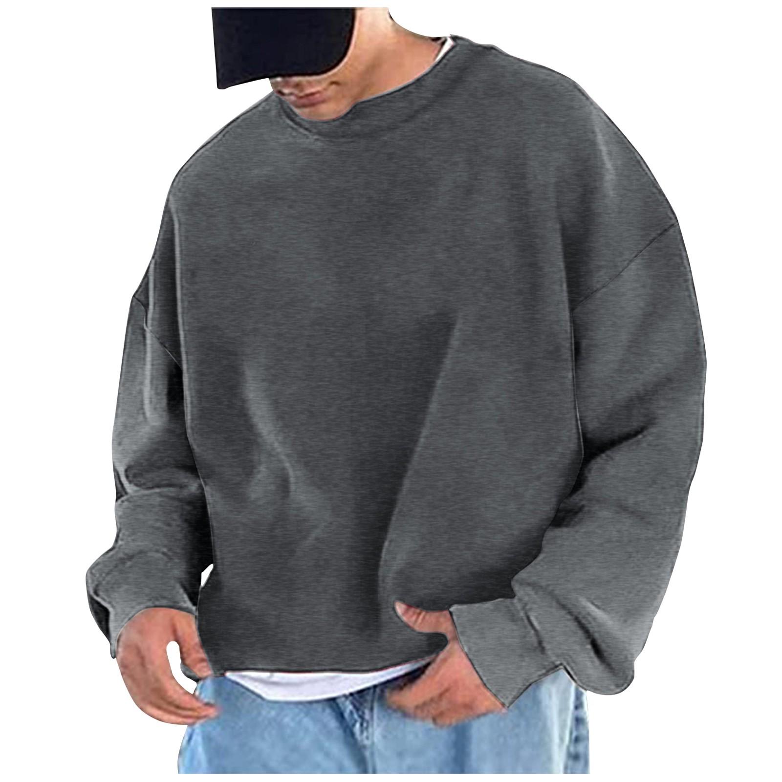 Hong Hollyland Heren effen kleur losse drop schouder mouwen ronde hals hoodies Heren casual sport hoodies XL