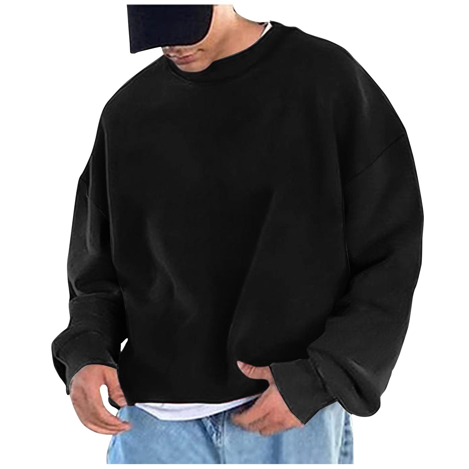 Hong Hollyland Heren effen kleur losse drop schouder mouwen ronde hals hoodies Heren casual sport hoodies M