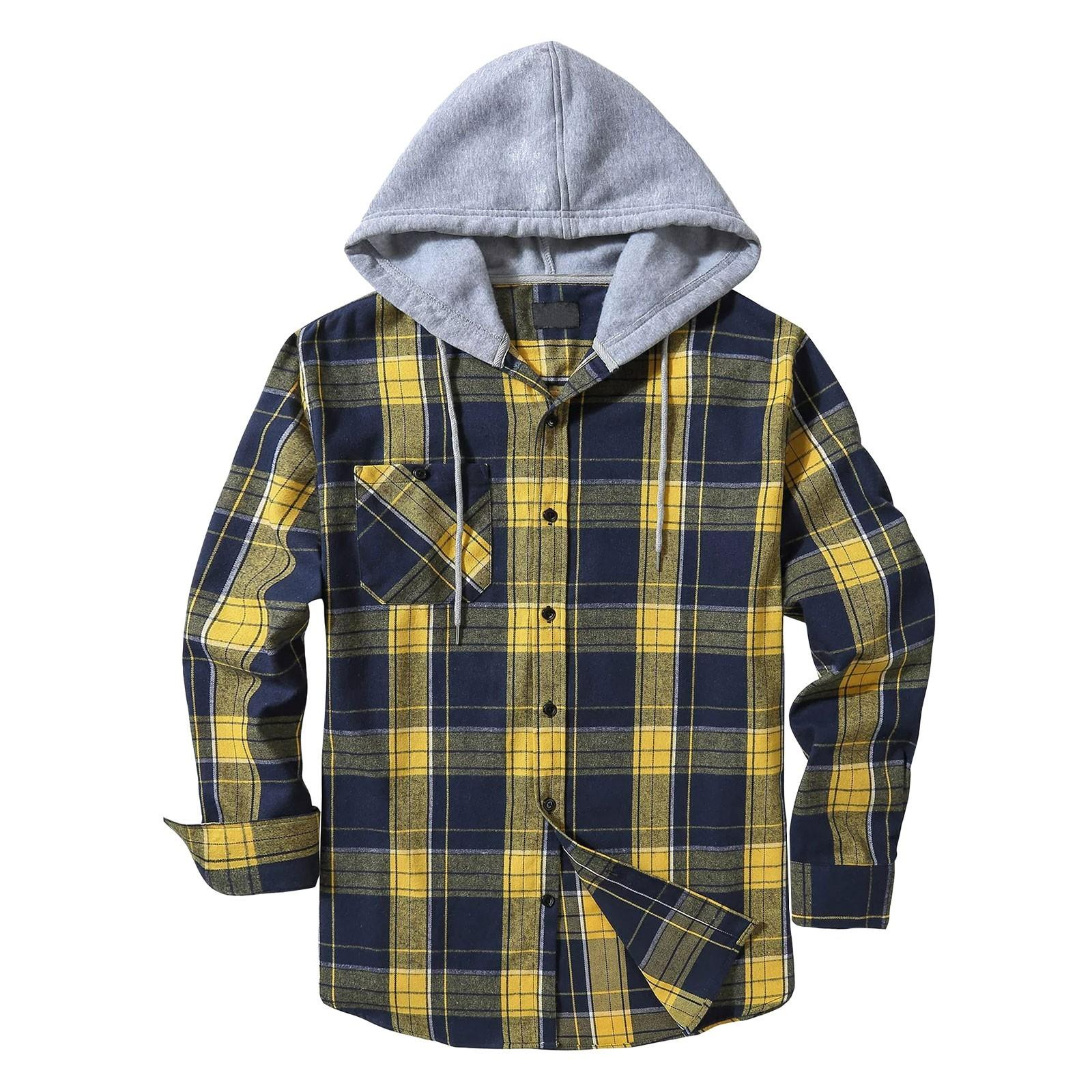Ren Bag Heren geruit overhemd met capuchon en knoopsweater Casual mode-sweatshirt voor heren M geel