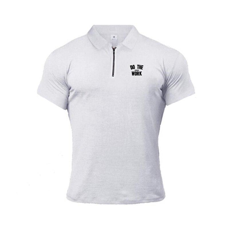 Muscleguys herenmode poloshirts met korte mouwen casual katoenen fitness polo t-shirt zip polo tees merk gym bodybuilding kleding XXL wit