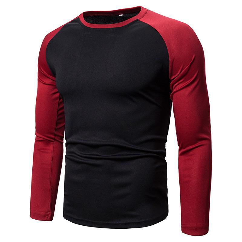 Top Men Wardrobe 2023 Color Block T-shirts met lange mouwen en ronde hals voor heren L
