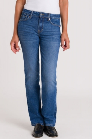 Kings Of Indigo Damen vegan Jeans Emiko Low Rise Straight Leg Blau