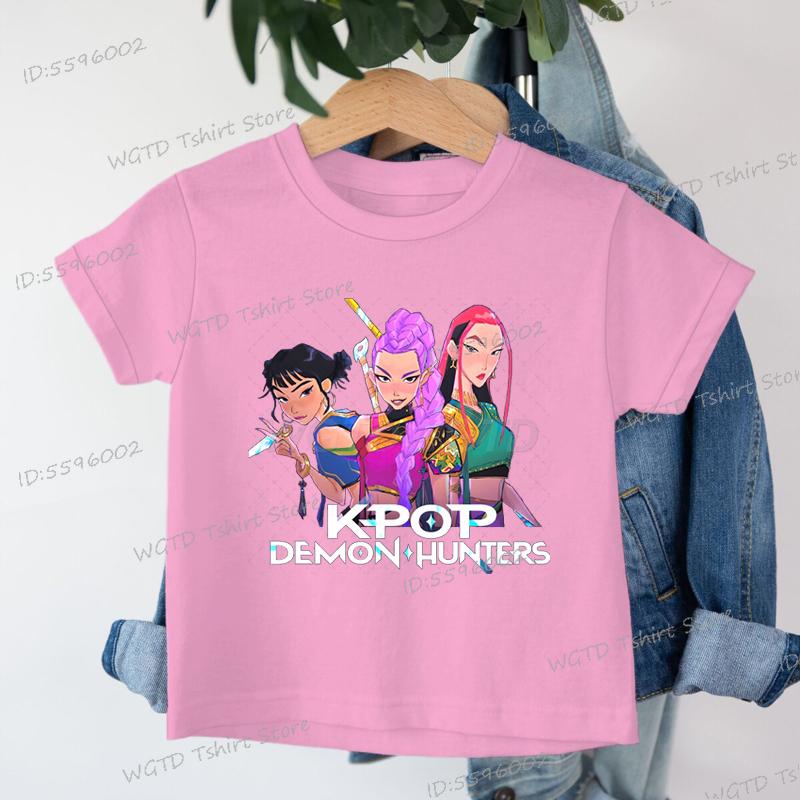Xuhaijian02 Fashion Casual Kids T-shirt KPop Demon Hunters Cool Girls Tee Top Funny Gift for Fans Cotton Tshirt -KPop Demon Hunters Clothes 130