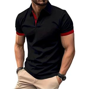 King Billion Men's Polo Shirt Short Sleeve Casual Slim Fit Color Blocking T-shirts England Style Streetwear Polos for Men's Tops Tees XXXL zwart/rood