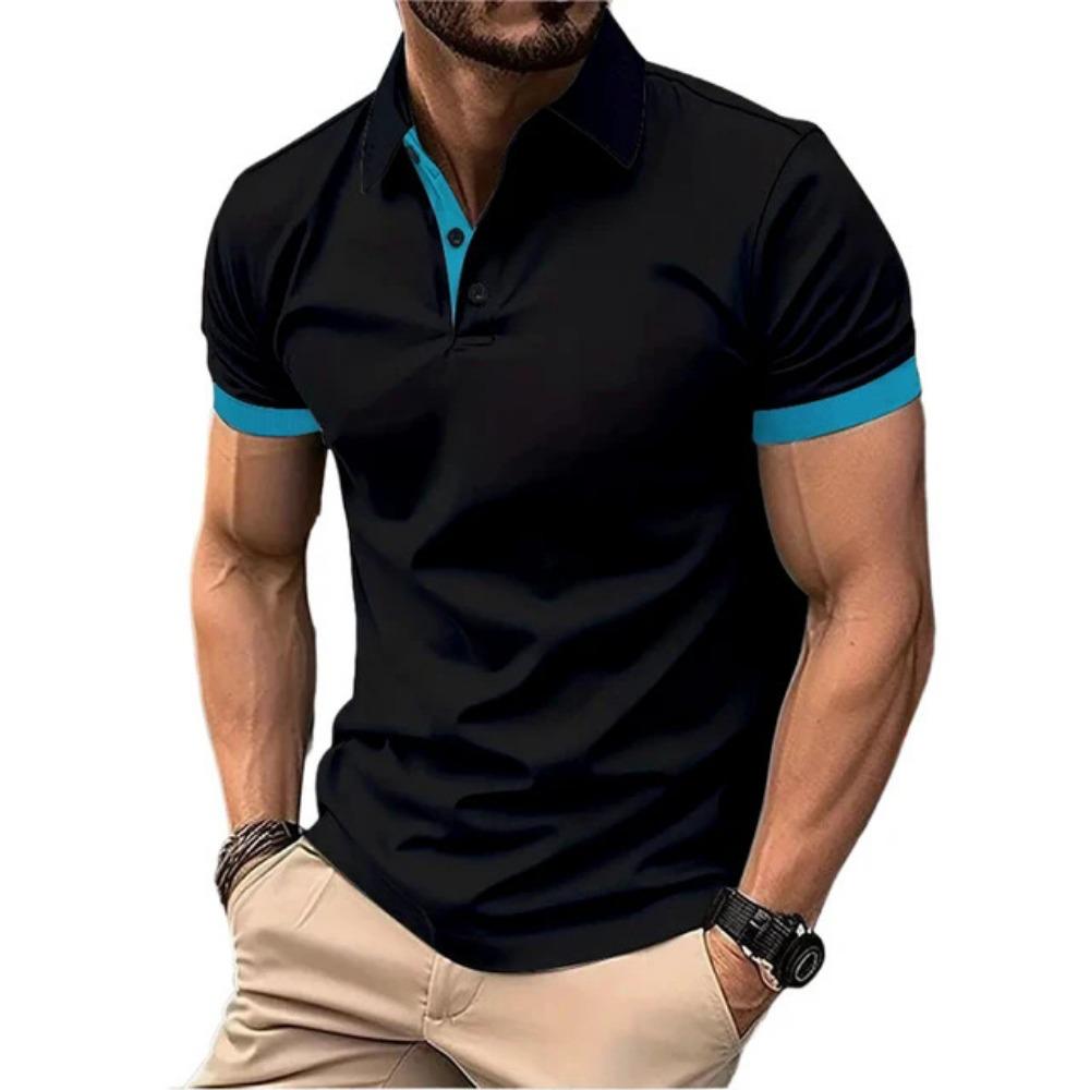 King Billion Men's Polo Shirt Short Sleeve Casual Slim Fit Color Blocking T-shirts England Style Streetwear Polos for Men's Tops Tees 5XL zwart/blauw