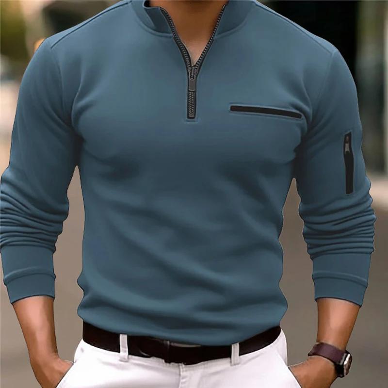 Yoxier Men's Long Sleeve Polo Shirt Fashion Solid Color Leisure Sports Pullover Golf Slim T-shirt Business Casual Men's Wear. L