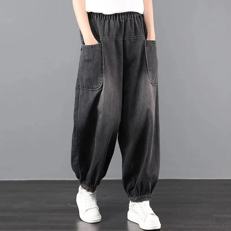 Five Fine Oversize High Waist Women Harem Ankle-Length Jeans Spring Baggy Causal Vintage Denim Pants Korean Fashion Mom Vaqueros L zwart