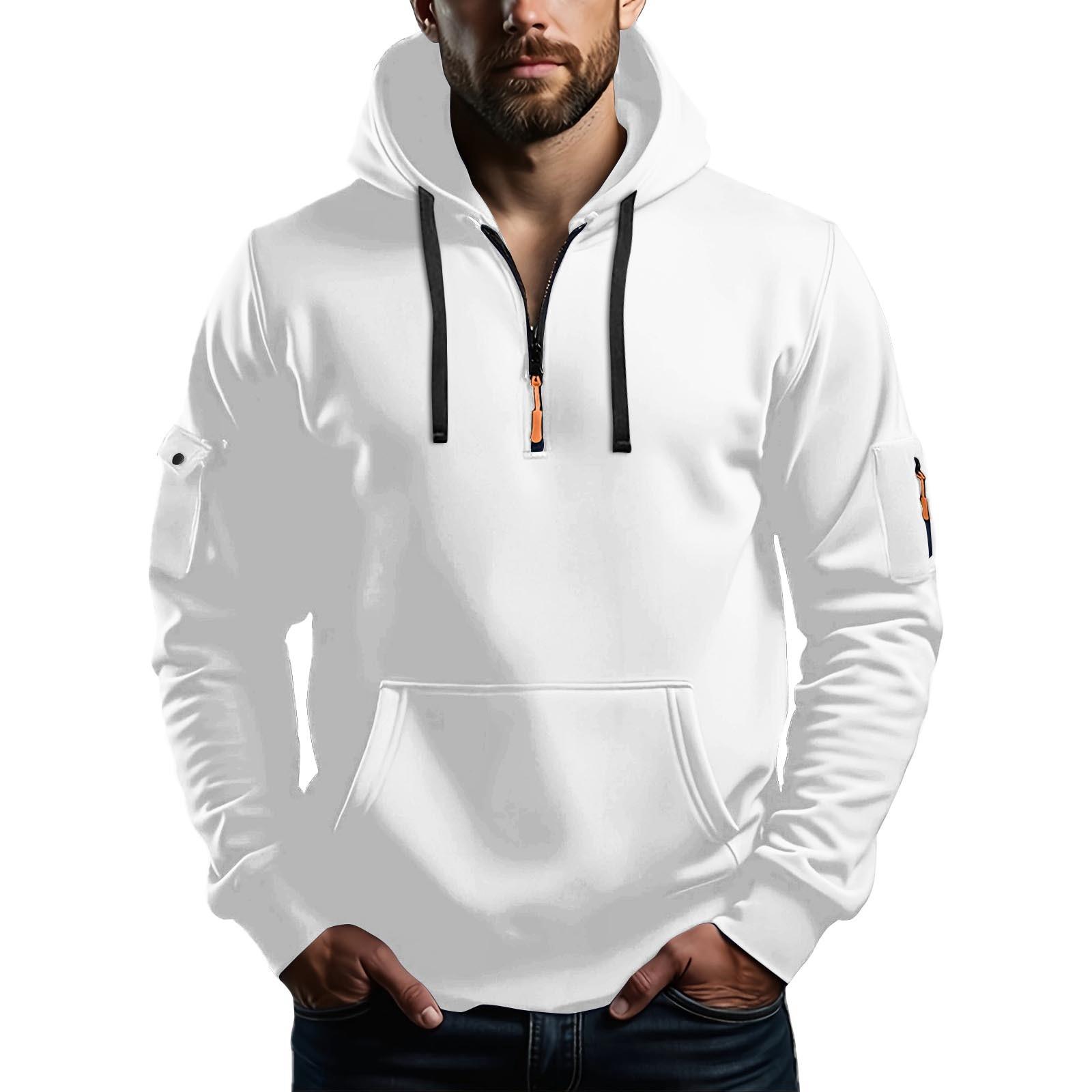 Mianduijifengba Heren Sweatshirt Hoodie Rits Arm Zak Cardigan Heren Sport Grote Maat Casual Hoodie XL wit