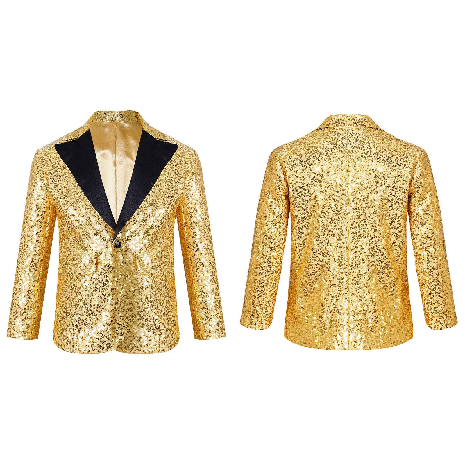 RUNQHUI Kinderen Jongens Glanzende Pailletten Revers Blazers Smoking Jasje Banket Bruiloft Dansshow Sprankelende Blazer 15-16 Years