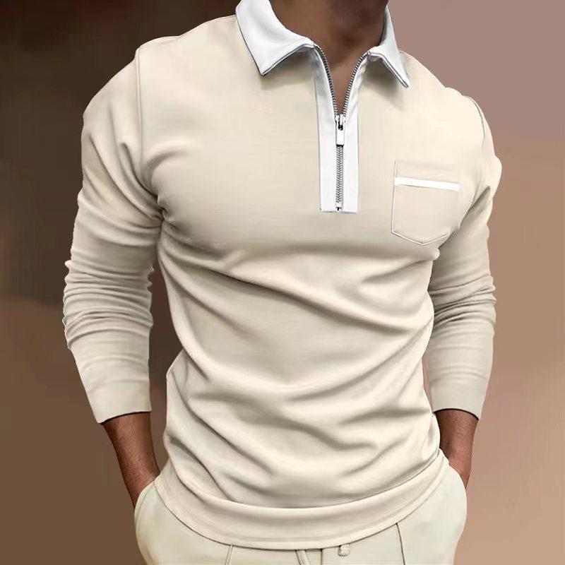 Fashion human Nieuwe heren revers mode Slim pocket rits lange mouwen heren T-shirt POLO shirt tops M