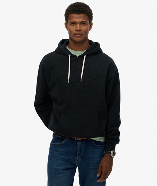 Superdry Athletic Embossed Oversized Hoodie Black