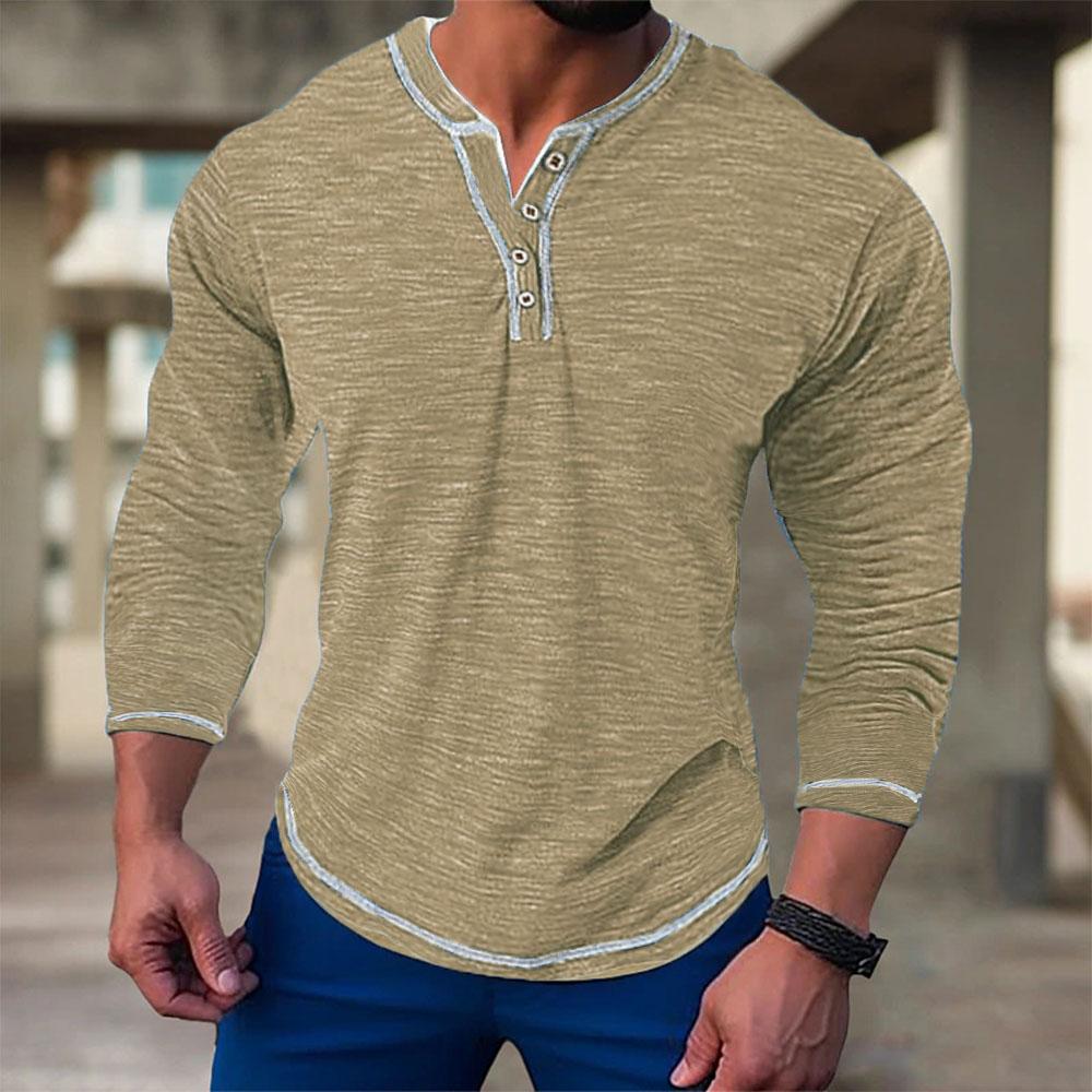 King Billion Heren T-shirts met lange mouwen van katoen voor de herfst Pullovers Casual Heren Sweatshirts Elastische V-hals T-shirts met knoopsluiting Mannelijk XL