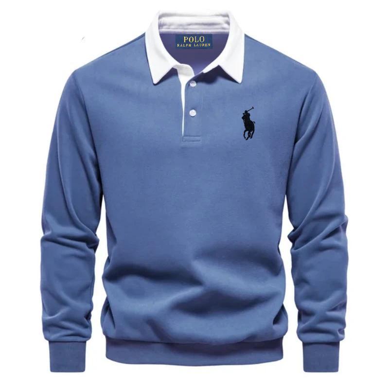 Polo Ralph Lauren Pony Embroidered Men's Pure Cotton Long Sleeved Polo Shirt for Autumn and Winter L