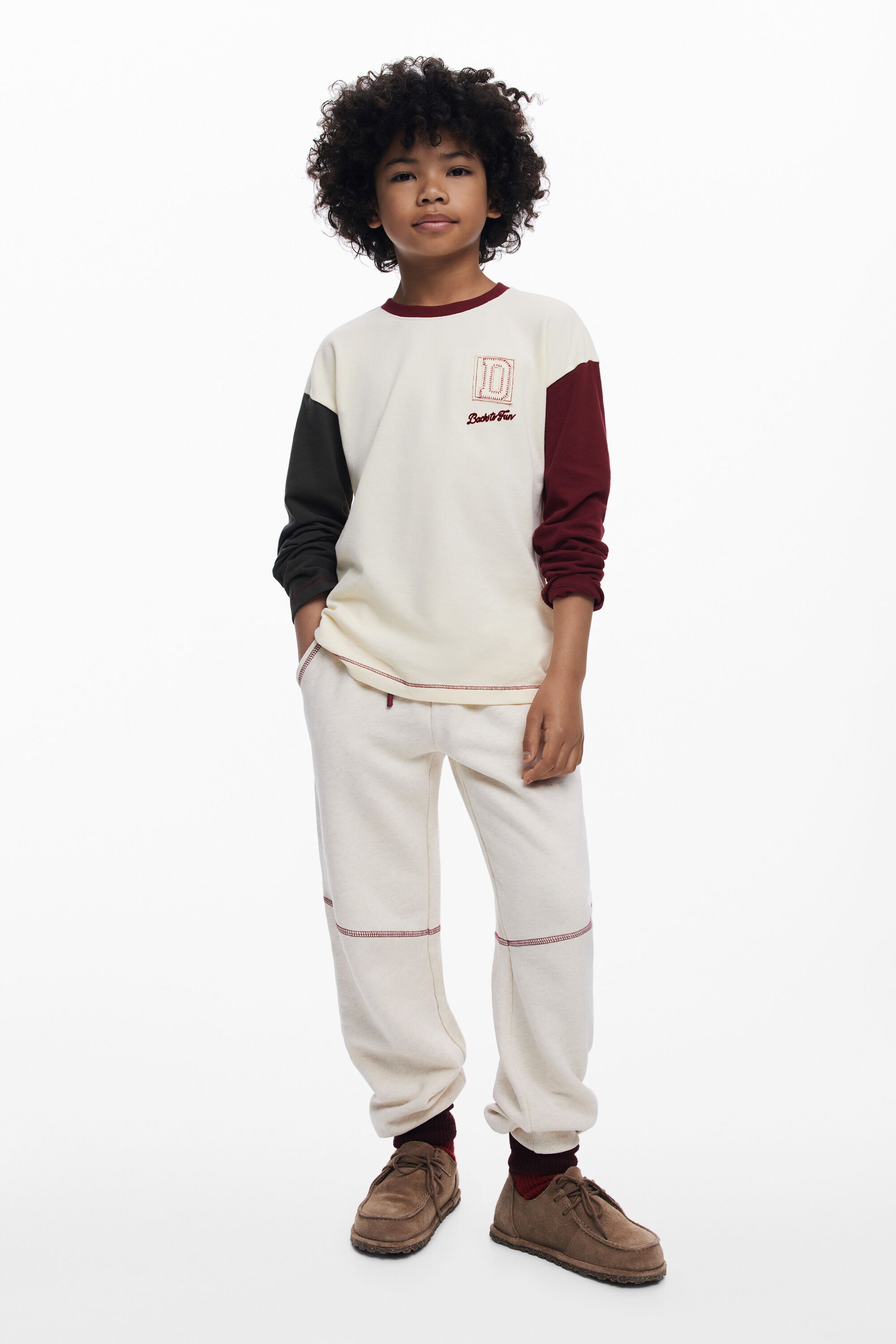 Desigual T-SHIRT MET CONTRASTERENDE MOUWEN - WHITE