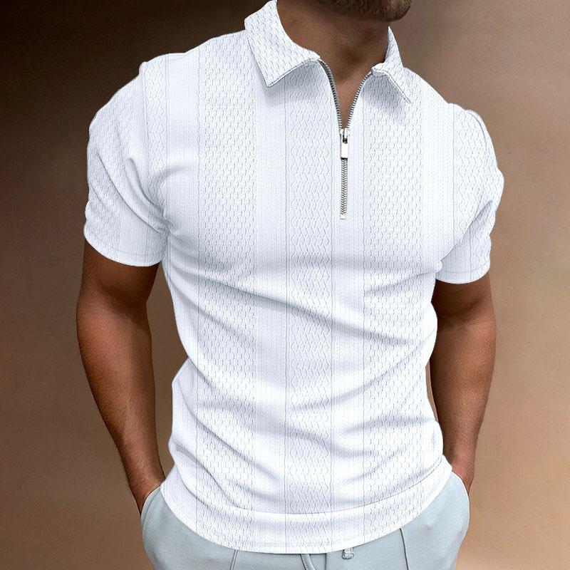 HerSight Zomer herenpoloshirt effen korte mouw polohals T-shirt casual verticale jacquard herentop XXL