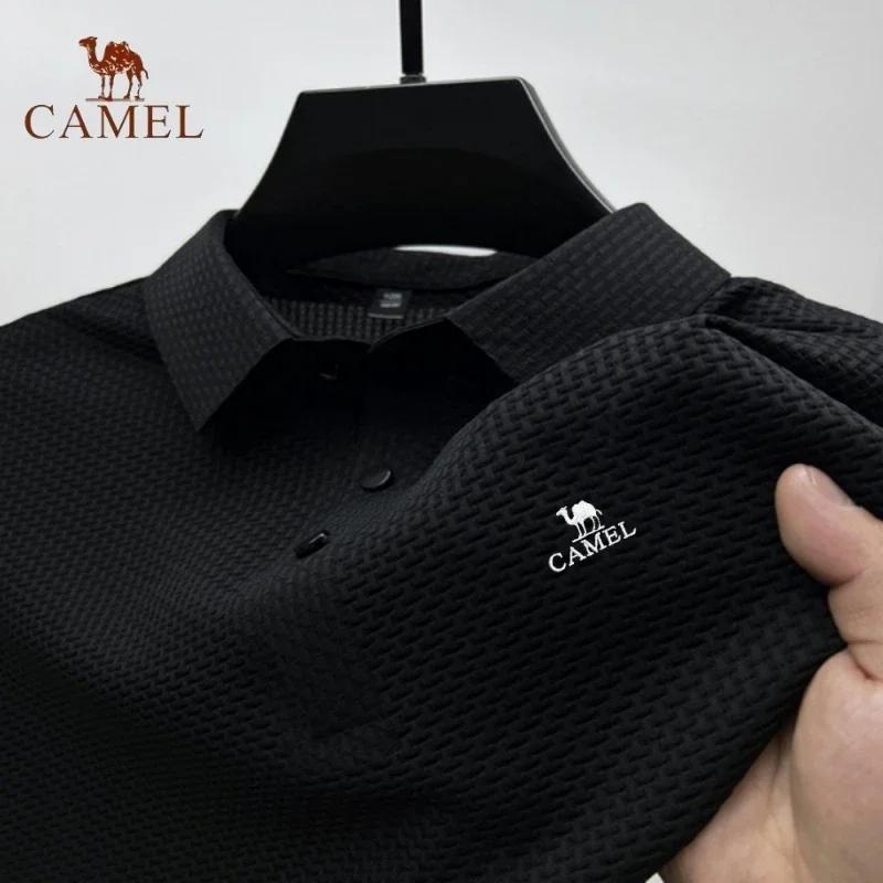 Camel High End Geborduurde  Ice Silk Elastische Polo Shirt Nieuwe Zomer T-shirt Mode Ademende Zakelijke Korte Mouw Luxe Top XL