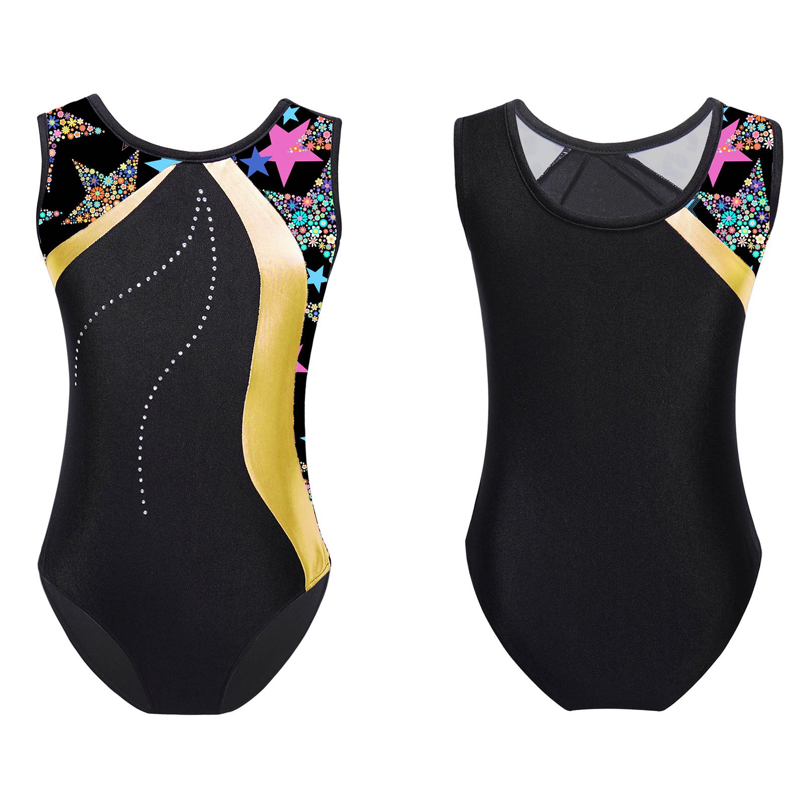 Tiaobug Kids Girls Stylish Print Leotard Sleeveless Bodysuit for Gymnastics Training Stage Performance 7-8 Years