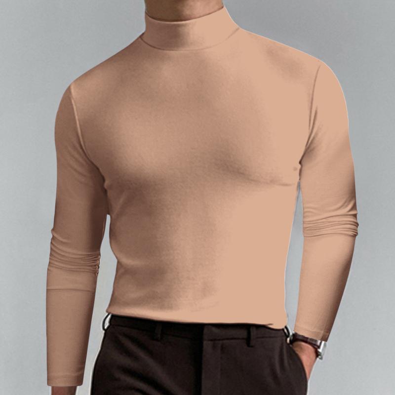 Source universe Mannelijke herfst en winter effen kleur T-shirt top coltrui met lange mouwen top comfortabele esthetische herenkleding XL licht kaki kleur