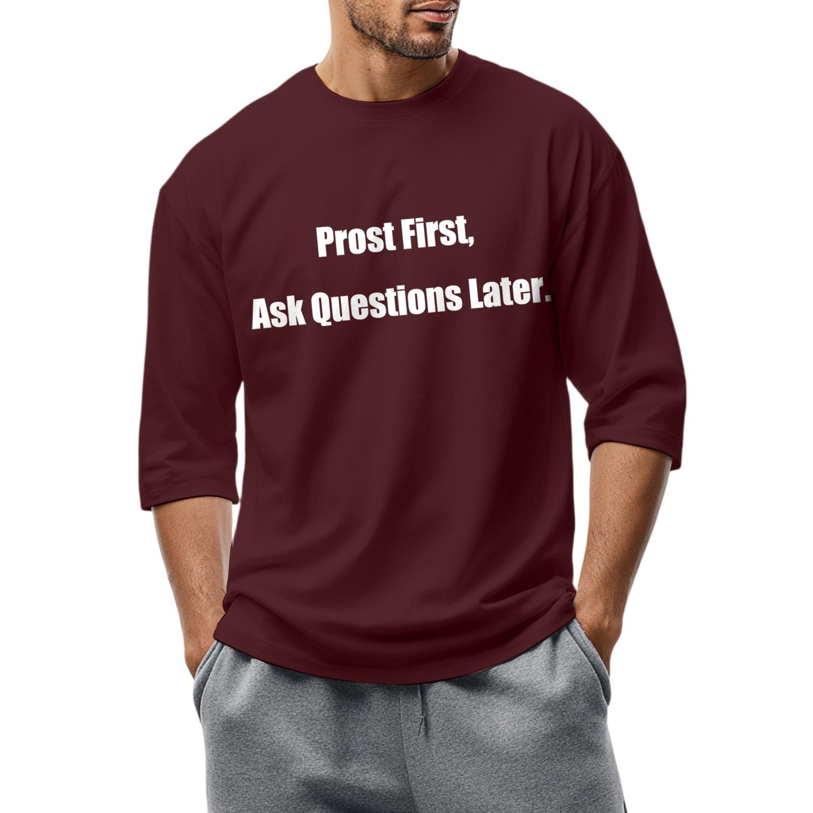War Academy Men's fashionable casual round-neck three-quarter sleeve top T-shirt XXL wijn