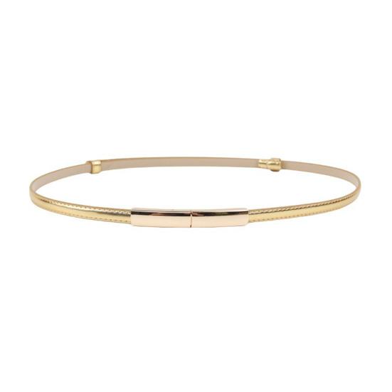 Tianhangyuan Kunstleren damesriem, verstelbaar, dun ontwerp, drukknoopsluiting, tailleband, decoratieve jurkriem, kledingaccessoires goud