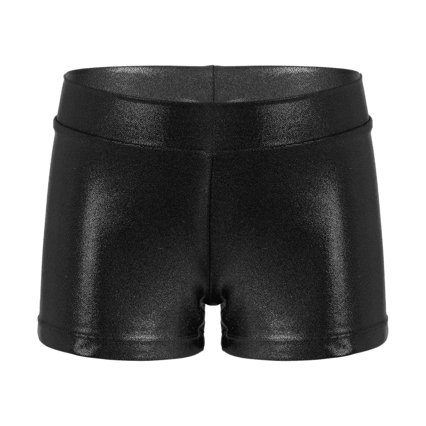 Ranrann Kinderen Meisjes Glanzende Metallic Elastische Tailleband Gym Workout Sport Dans Shorts 5-6 Years