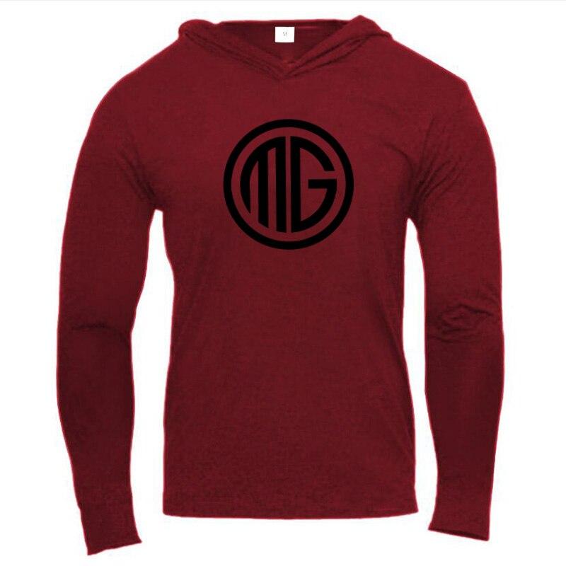 Muscleguys lente en herfst nieuwe jeugd knappe hoodie T-shirts high-street casual tops fitness lange mouwen gymkleding XXL bordeaux