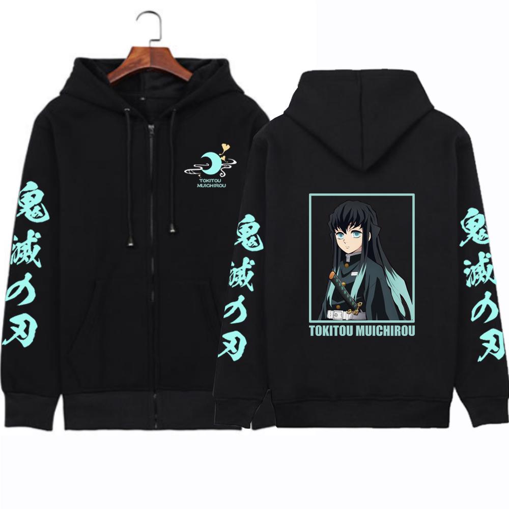 TENJINGE Trendy Anime Demon Slayer Heren Rits Hoodies Sweatshirt Casual Muichiro Tokito Hoodie Mode Pullover Rits Jas Jassen L