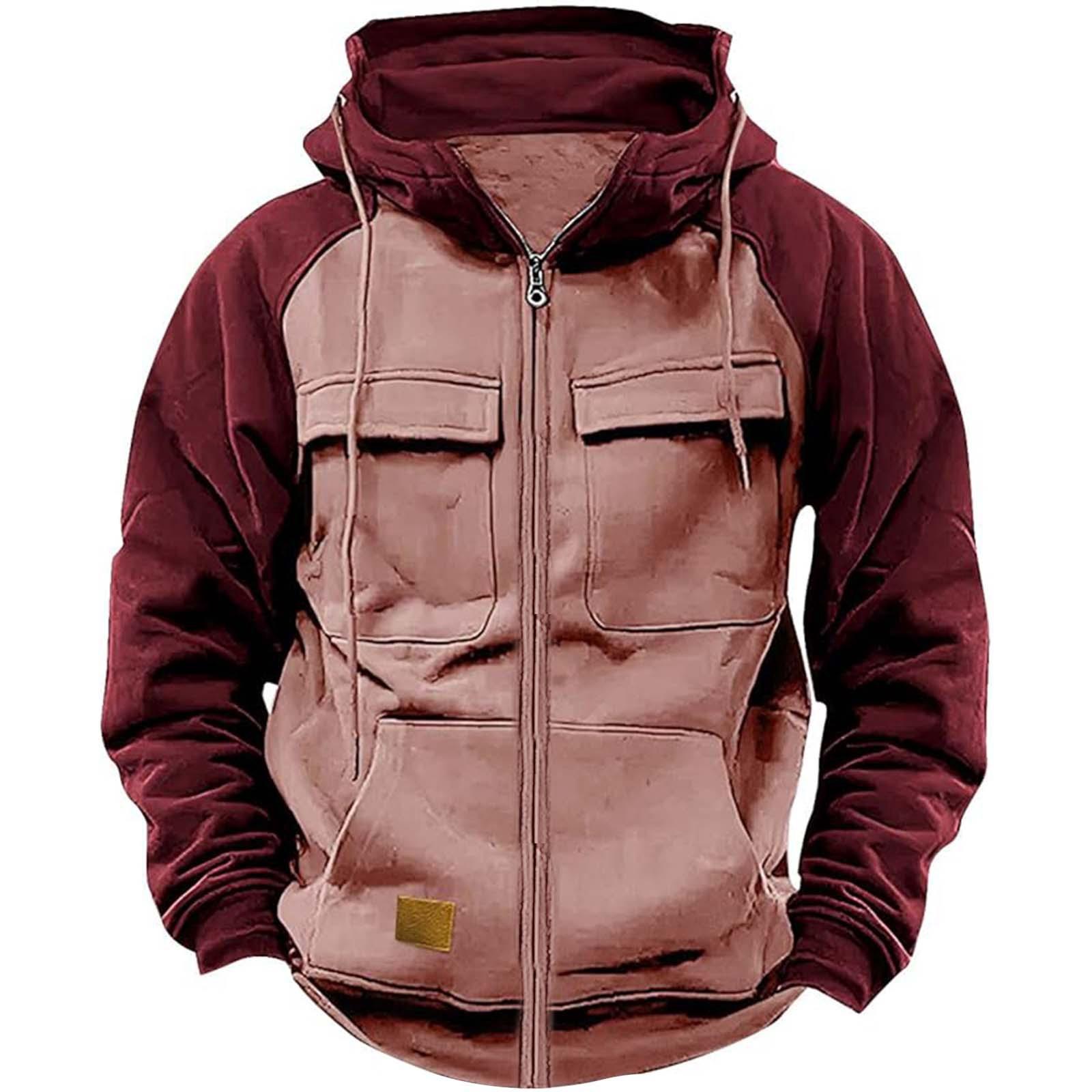 FX Men Herfst Winter Hoodies Heren Rits Patchwork Warme Fleece Sweatshirts Meerdere Zakken Heren Mode Capuchon Jas Dikke Outdoor Hoodie 2XL