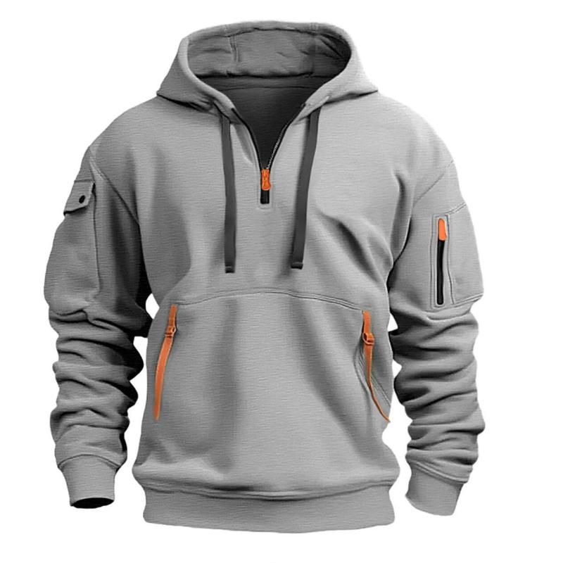 Cloudy and sunny days Men's Sporty Casual Hooded Sweatshirt - Ribbed Cuffs & Hem,  Machine Washable, Solid Color for Hiking & Outdoor Activities S grijs