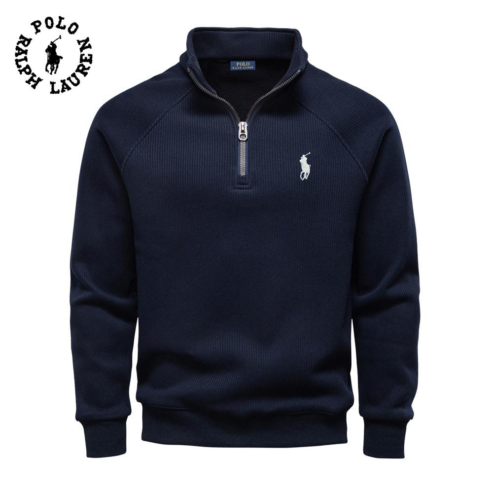 Polo Ralph Lauren 2025 New Autumn/Winter Embroidery Half Zipper Hoodie Stand Up Collar Trendy Versatile Plush Men's Hoodie M