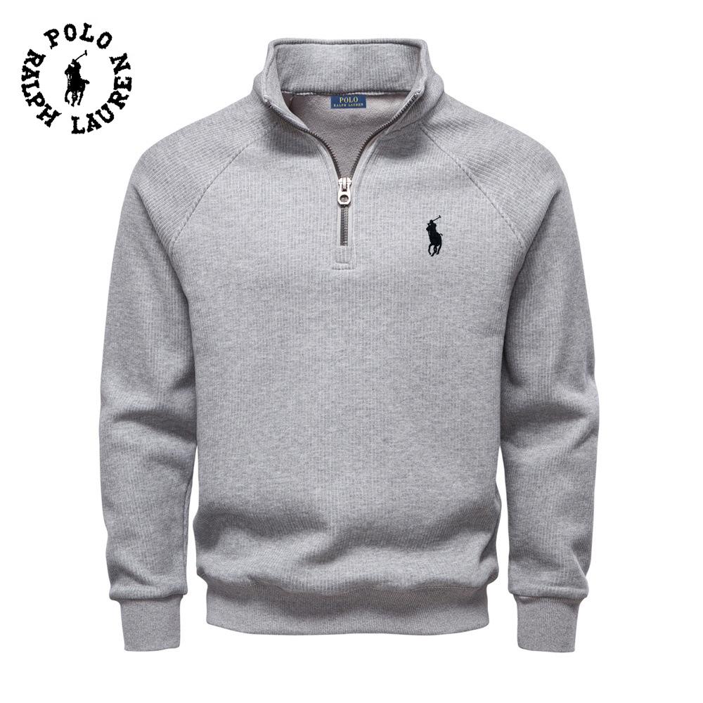 Polo Ralph Lauren 2025 New Autumn/Winter Embroidery Half Zipper Hoodie Stand Up Collar Trendy Versatile Plush Men's Hoodie L