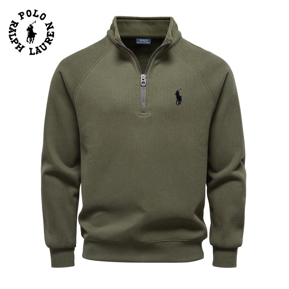 Polo Ralph Lauren 2025 New Autumn/Winter Embroidery Half Zipper Hoodie Stand Up Collar Trendy Versatile Plush Men's Hoodie XXL