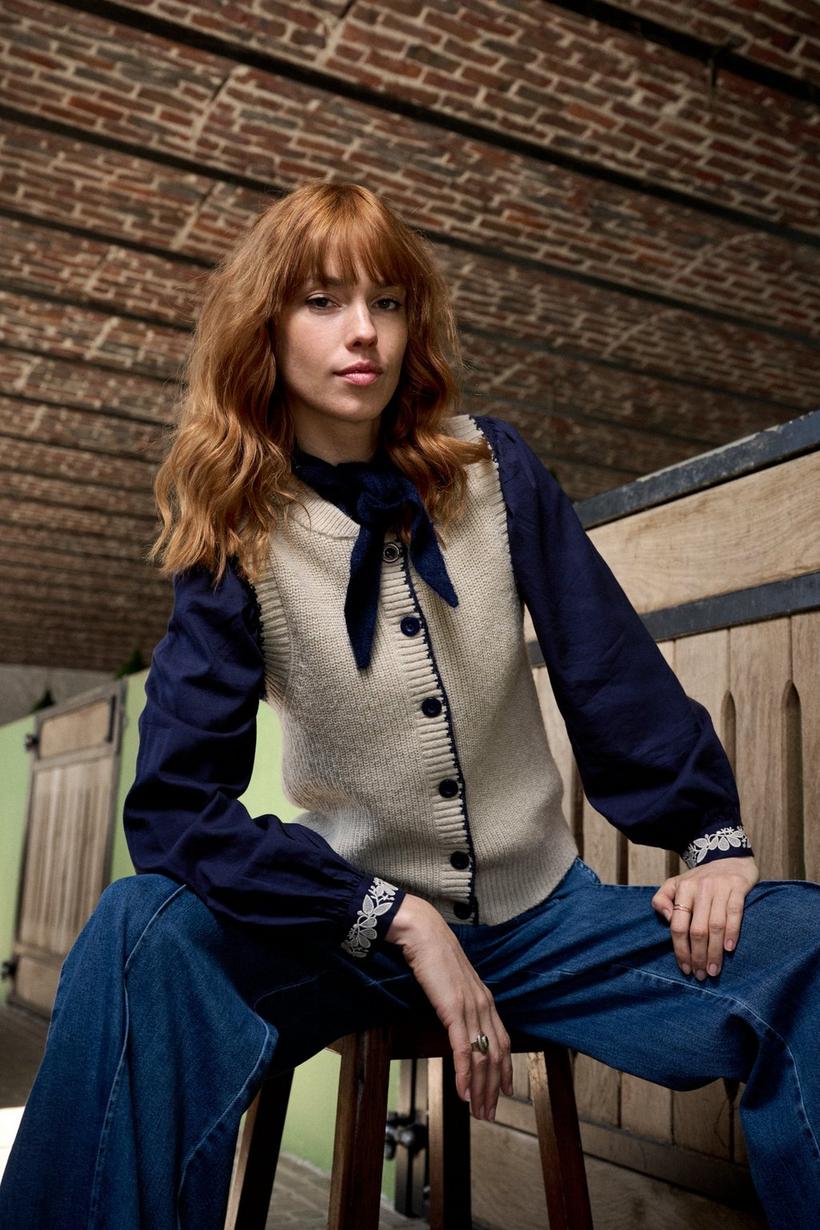 Améline Mouwloze Cardigan Met Boord