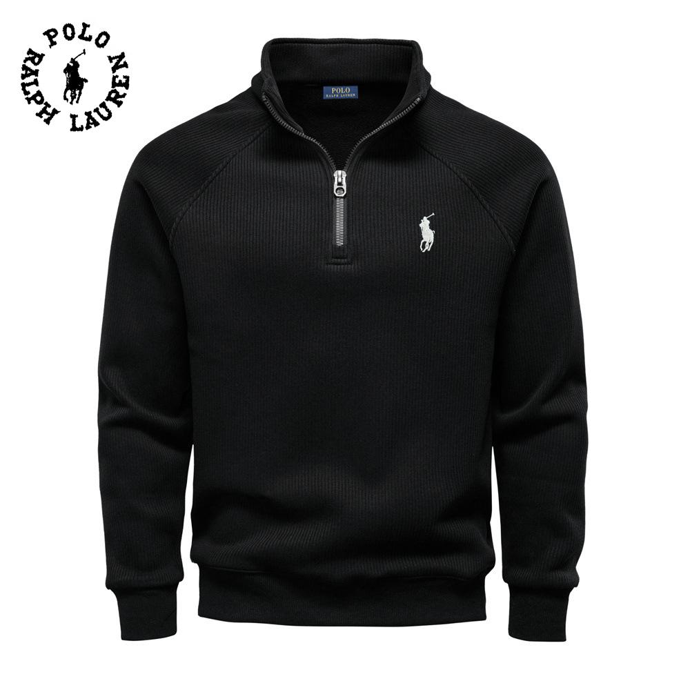 Polo Ralph Lauren 2025 New Autumn/Winter Embroidery Half Zipper Hoodie Stand Up Collar Trendy Versatile Plush Men's Hoodie L