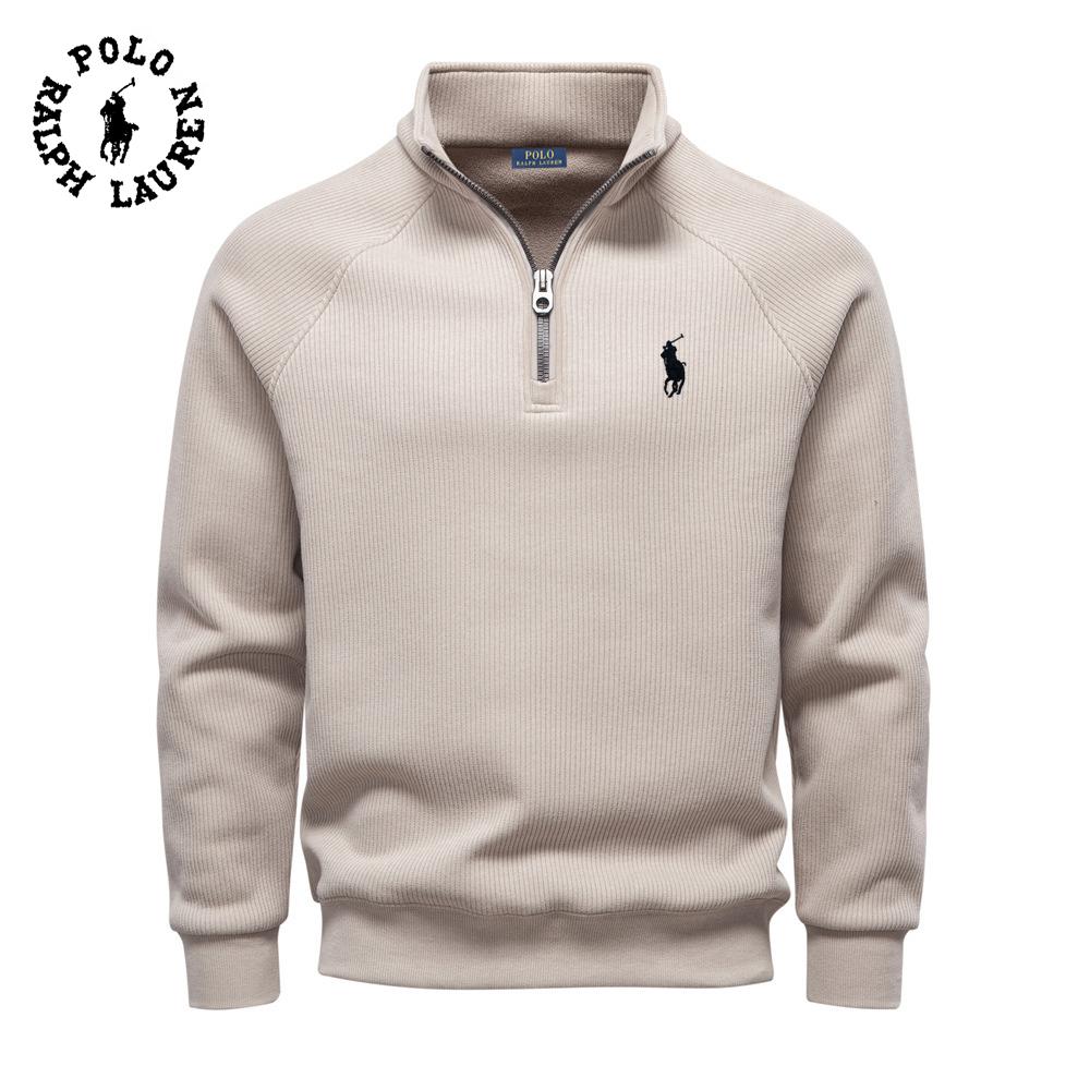 Polo Ralph Lauren 2025 New Autumn/Winter Embroidery Half Zipper Hoodie Stand Up Collar Trendy Versatile Plush Men's Hoodie S
